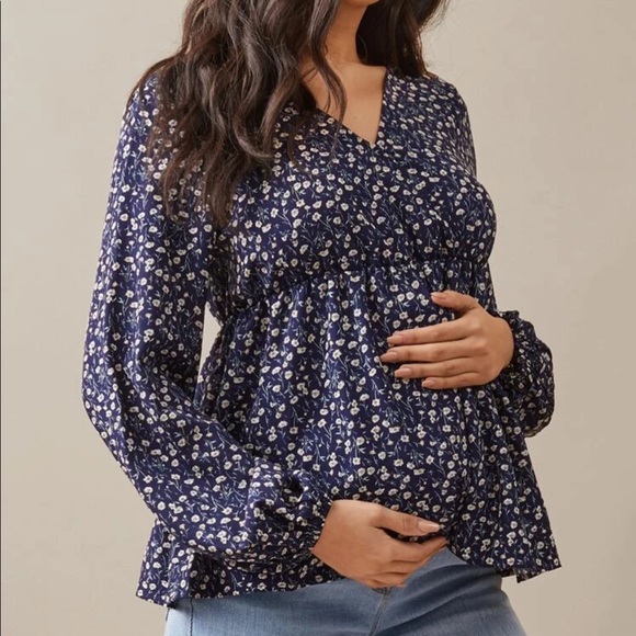 Tops - MATERNITY floral print peplum long sleeve blouse
